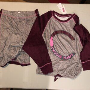 Justice not Walmart girls 2 piece sleep set pajamas grey pink maroon size 16 18